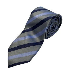 H & M Blue and Gray Striped Silk Mens Neck Tie 60" Long 3.25" Wide Italy